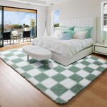 KICMOR 4x6 Rug for Bedroom Living Room, Fluffy Sage Green and White Checkered Area Rugs, Fuzzy Shag Shaggy Floor Carpet Soft Plush Checkerboard Rug for Children Kids Boys Room, Nursery, Classroom - Image 2