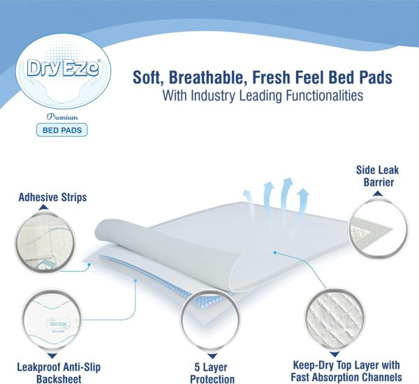 DryEze Super Absorbent Disposable Incontinence Bed Pads for Mattress Furniture Sofa Chair Protector Pet Training, Puppy Pad - High Absorbency Mats (60x60 cm (Pack of 25)) - Image 3