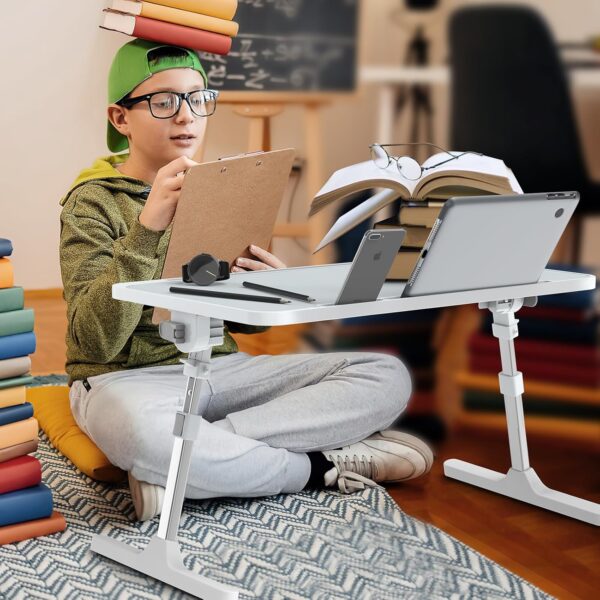 Zapuno Laptop Bed Desk, Height & Angle Adjustable Laptop Bed Tray Table Laptop Bed Stand with Tablet & Phone Slot, Light Weight Foldable Portable Lap Desk for Couch Chair Floor Desk for Adults, Kids - Image 2
