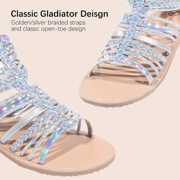 MIXIN Girls Gladiator Sandals for Big Kid Little kids with Strappy Ankle High Back Zipper - Image 3