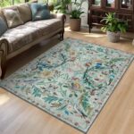 TUKDAK Washable Area Rug for Living Room Blue 120×180cm, Boho Soft Bedroom Rug Non-shedding Non-slip, Short Pile Animal Floor Carpet for Kitchen Office Bathroom Kids Nursery room