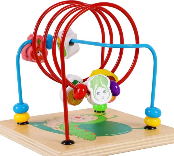 TOWO Wooden Activity Cube Beads Maze -5 Activities Roller Coaster Abacus Cog Wheels Gears Clock Zig Zag Slide-Early Educational toys for Baby -Educational Wooden Toys for 1 year old Montessori Toys - Image 8