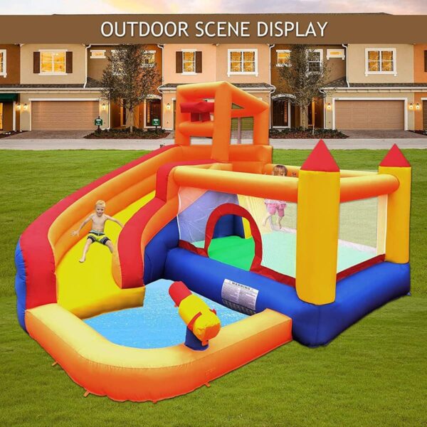 Ballsea Bouncy Castle, Inflatable Trampoline Bounce House with Long Slide, Climbing Wall, Ball Pit, Cannon, Bucket Dump for Kids Indoor Outdoor - Image 5