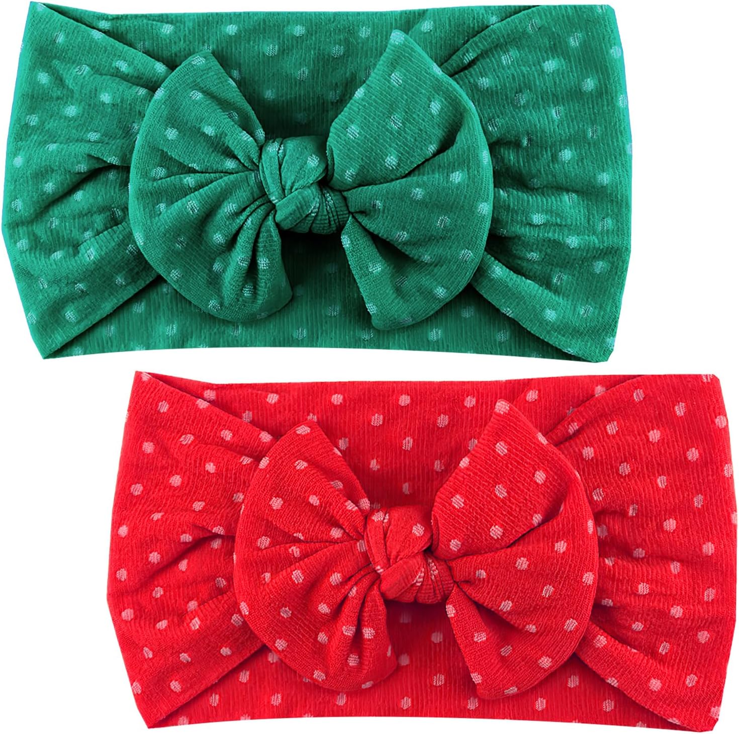 81MDSPsza0L._AC_SL1500_.jpg 2Pcs Baby Headband Baby Turban Headband Baby Girl Headbands Baby Girl Bows Headband Newborn Headbands Baby Hair Bands for Newborn Baby, Toddlers(green/red) - Image 1