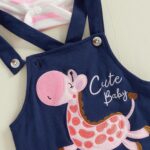 Infant Baby Boy Girl Spring Outfit Striped Long Sleeve Round Neck Romper Giraffe Embroidery Suspender Overall Pants Hat 3Pcs Set - Image 5
