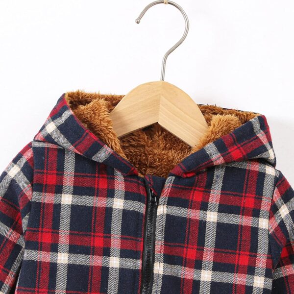 OverDose Boutique Kids Toddler Fleece Lined Warm Shirt Jacket Plaid Long Sleeve Hooded Full Zip Baby Boys Girls Fall Winter Hoodie Shirt Coat Outwear Teen Tee Shirt - Image 2