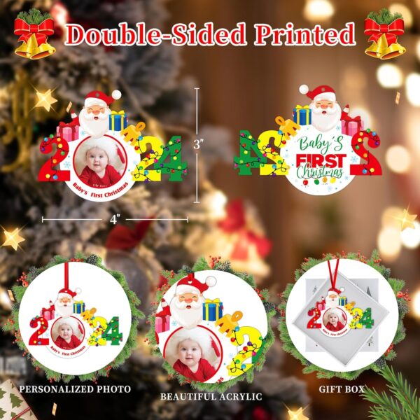 SICOHOME 2023 Baby's First Christmas Frame Ornament 4" Personalized Baby 1st Christmas Photo Frame Ornament Santa Gift My First Christmas Picture Frame Ornament for New Parents Mom Dad Presents - Image 5