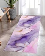 ZCLRUG Luxury Modern Rug 60x120cm Elegant Purple Gold Marble Abstract Bedside Mat Soft Non-slip Area Kitchen Rug Washable No Fading Carpet for Girls Room Dining Room Cottage Bathroom Office Nursery - Image 2
