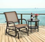 CASART Outdoor Glider Chair, Garden Swing Chair with Sturdy Steel Frame, Single Seat Glider Rocking Chair for Patio, Backyard and Poolside (Brown)