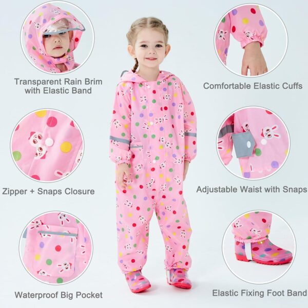 Fewlby Puddle Suit Kids All in One Waterproof Suit Boys Girls Rain Suit Toddler Muddy Suit Cartoon Raincoat Rain Wear for 1-10 Years - Image 2