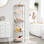 SONGMICS Metal Storage Shelf, Wire Basket Shelving Unit, Kitchen Storage Rack, 4 Hooks, PP Sheets, Adjustable Shelves, Total Load Capacity 100 kg, for Bathroom, Pantry, Small Spaces, Silver LGR105E01 - Image 3