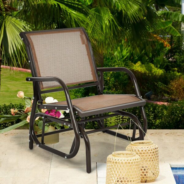 CASART Outdoor Glider Chair, Garden Swing Chair with Sturdy Steel Frame, Single Seat Glider Rocking Chair for Patio, Backyard and Poolside (Brown) - Image 8