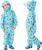Fewlby Puddle Suit Kids All in One Waterproof Suit Boys Girls Rain Suit Toddler Muddy Suit Cartoon Raincoat Rain Wear for 1-10 Years