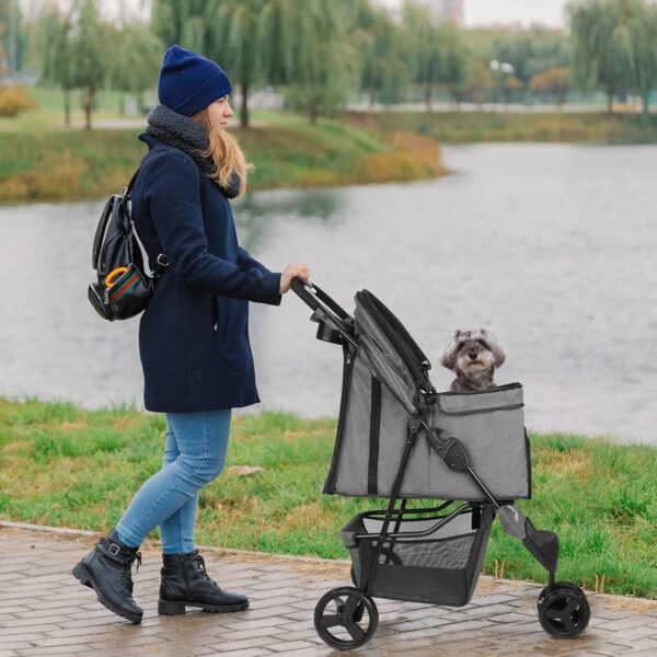 Zevcri Dog Pram for Small Dogs Easy Fold Cats Travel Pet Dog Stroller Foldable Dog Carriers for Medium Dogs Pushchair Buggy Wagon Trolley with 3 Rubber Wheels Storage Basket, Black (Dark Grey) - Image 7