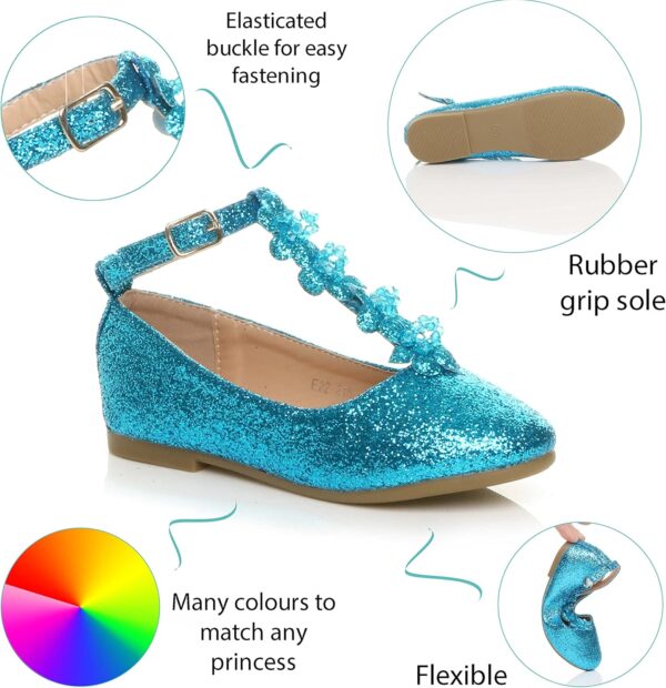 AJVANI Girls Kids Childrens Flat T-BAR Glitter Wedding Bridesmaid Shoes Ballerinas Size - Image 7