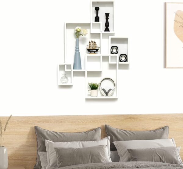 HOMCOM Floating Shelves, Wall Mounted Interlocking Cube Shelves, Display Wall Shelf for Living Room, Bedroom, Hallways, White - Image 2