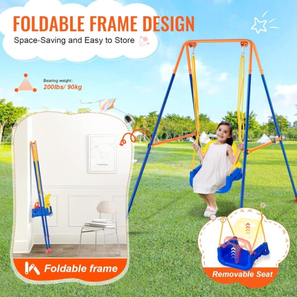 VEVOR 3-in-1 Toddler Swing Set with 4 Sandbags, Foldable Metal Stand, Easy to Assemble, Swingset Indoor/Outdoor for Kids Aged 3+, Blue+Yellow, 9.35 kg - Image 4
