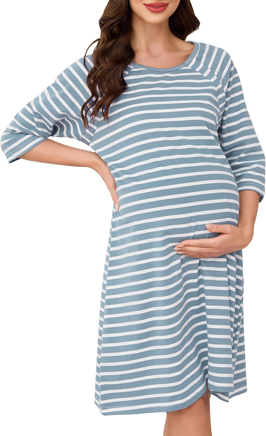 81PWv5LoV8L._AC_SL1500_.jpg Vlazom Women 3 in 1 Cotton Nursing/Delivery/Labor/Maternity Nightgown Half Sleeve Breastfeeding Sleep Dress Hospital Gown Sleepwear with Buttons - Image 1
