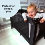 My Babiie Travel Cot - Lightweight, From Birth to 15kg, Easy Fold & Compact, Travel Bag, 120cm x 60cm Padded Mattress - Quilted Black - Image 5