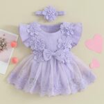 ZZLBUF Newborn Infant Baby Girl Fall Clothes Set Flower Lace Long Sleeve Tutu Romper Dress Headband 2Pcs Outfits - Image 2