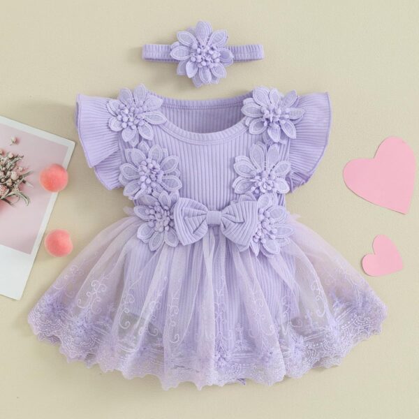 ZZLBUF Newborn Infant Baby Girl Fall Clothes Set Flower Lace Long Sleeve Tutu Romper Dress Headband 2Pcs Outfits - Image 2