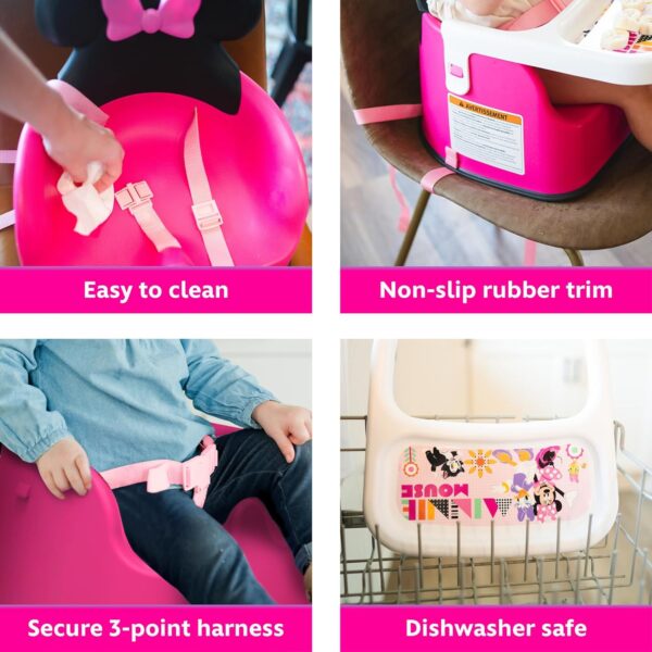 The First Years Disney Minnie Mouse Booster Seat for Kitchen Chair- Includes Removable Tray - Contoured Toddler and Baby Seat with 3-Point Harness for Mealtime - Lightweight Travel Booster Seat - Image 4