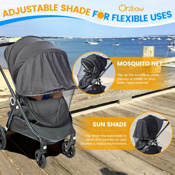 Orzbow Universal Baby Mosquito Net & Buggy Sun Shade with UPF50+,Breathable Pram Net Cover with Two-way Zipper & Adjustable Stroller Sun Cover with Bag for Pushchair,Car Seat & Carrycot (Black) - Image 3