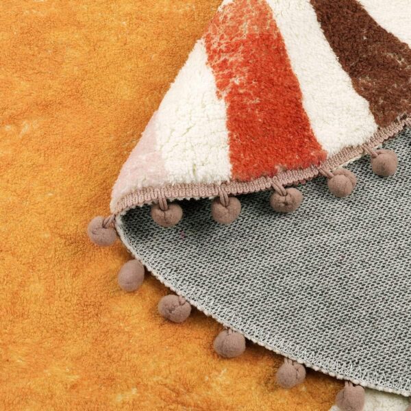 KIMODE Retro Sun Round Rug 90cm, Non Slip Area Rugs for Bedroom Soft Machine Washable Rugs Living Room Indoor Door Mat with Pom Poms Fringe Circle Entryway Rug for Bedroom Living Dining Room - Image 6