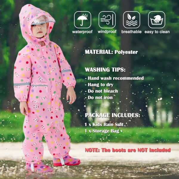 Fewlby Puddle Suit Kids All in One Waterproof Suit Boys Girls Rain Suit Toddler Muddy Suit Cartoon Raincoat Rain Wear for 1-10 Years - Image 3