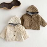 De feuilles Newborn Baby Boys Girls Quilted Hooded Coat Jacket Winter Warm Fleece Lining Button Down Outwear with Polka Dot Print - Image 3