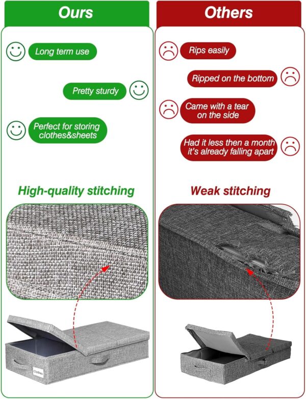 punemi Under Bed Storage With Lids, 2 Pack Large Underbed Storage Containers Clothes W/ 3 Handles, Foldable Low Profile Stackable Storage Drawer Organizer Bins Box for Blanket Shoe Toy Bedroom, Grey - Image 5