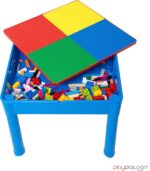 Play Platoon 5 in 1 Kids Activity Table and Chair Set for Toddlers, Building Block, Craft & Sensory Tables for Toddlers with 2 Chairs & 25 XL Blocks - Yellow Red Green - Image 6