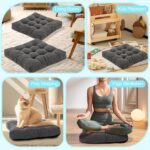 Floor Pillow Cushions for Adults Sitting Large Big Pillows for Floor Seating Square Memory Foam Thick Tufted, 22 x 22 Inch, Set of 2, Blue - Image 6