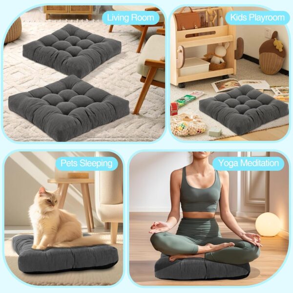 Floor Pillow Cushions for Adults Sitting Large Big Pillows for Floor Seating Square Memory Foam Thick Tufted, 22 x 22 Inch, Set of 2, Blue - Image 6