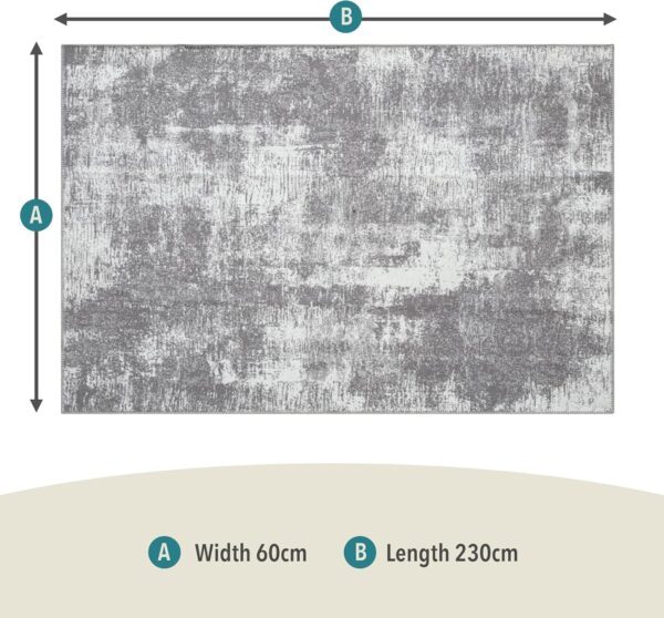 Rugs and More Washable Area Rug - Short Pile Machine Washable Runner, Easy to Clean, Child & Pet Friendly - Modern Mat for Hallway, Bedroom, Kitchen, Utility Room (Dark Grey, 60x230cm) - Image 2