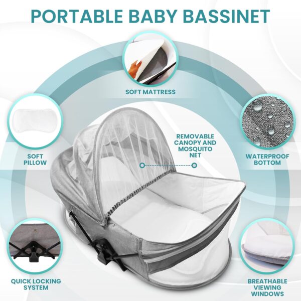 Blue Zeri Portable Baby Bed Lightweight & Compact - Travel Bassinet for babies -Baby Bassinet Newborn - Baby Travel Crib - Baby Nest Pod Newborn - Baby Camping Bed - Image 2
