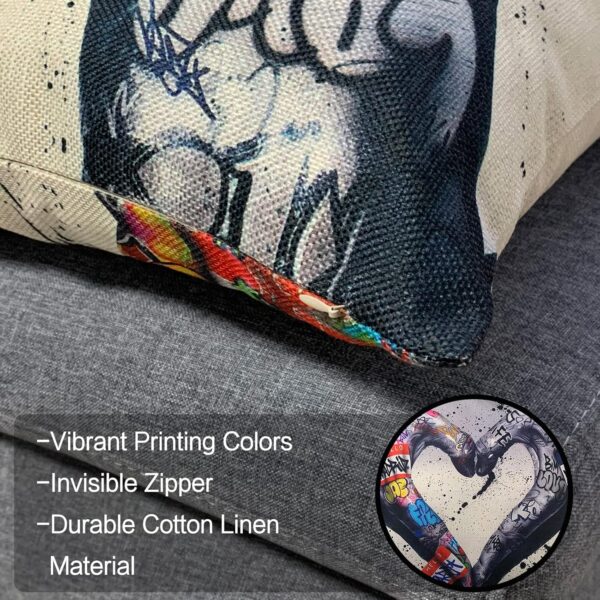 Tucocoo Graffiti Cushion Covers Decorative 18 x 18 Inch 4 Pack Banksy Street Art Pillow Covers Fist Inspirational Finger Throw Pillow Hands Pillow Cases for Couch Sofa Living Room - Image 6