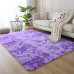 DweIke Extra Large Fluffy Area Rug, 5x8 ft Modern Indoor Carpets for Living Room Bedroom, Plush High Pile Tie-Dyed Purple Rug for Girls Kids Playroom Classroom Nursery Home Décor, Purple - Image 3