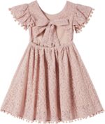 Beganly Girls Elegant Lace Princess Dress Toddler Vintage Pom Pom Flutter Sleeve Party Dresses