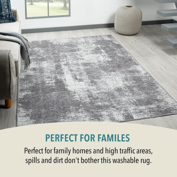 Rugs and More Washable Area Rug - Short Pile Machine Washable Runner, Easy to Clean, Child & Pet Friendly - Modern Mat for Hallway, Bedroom, Kitchen, Utility Room (Dark Grey, 60x230cm) - Image 6