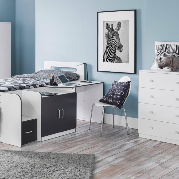 Julian Bowen Cookie Cabin Bed , White/Charcoal, Single - Image 4