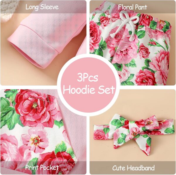 QUNERY Toddler baby girl Clothes Floral Hoodie Sweatshirt Pants with Pocket Girls Outfit Sets - Image 6