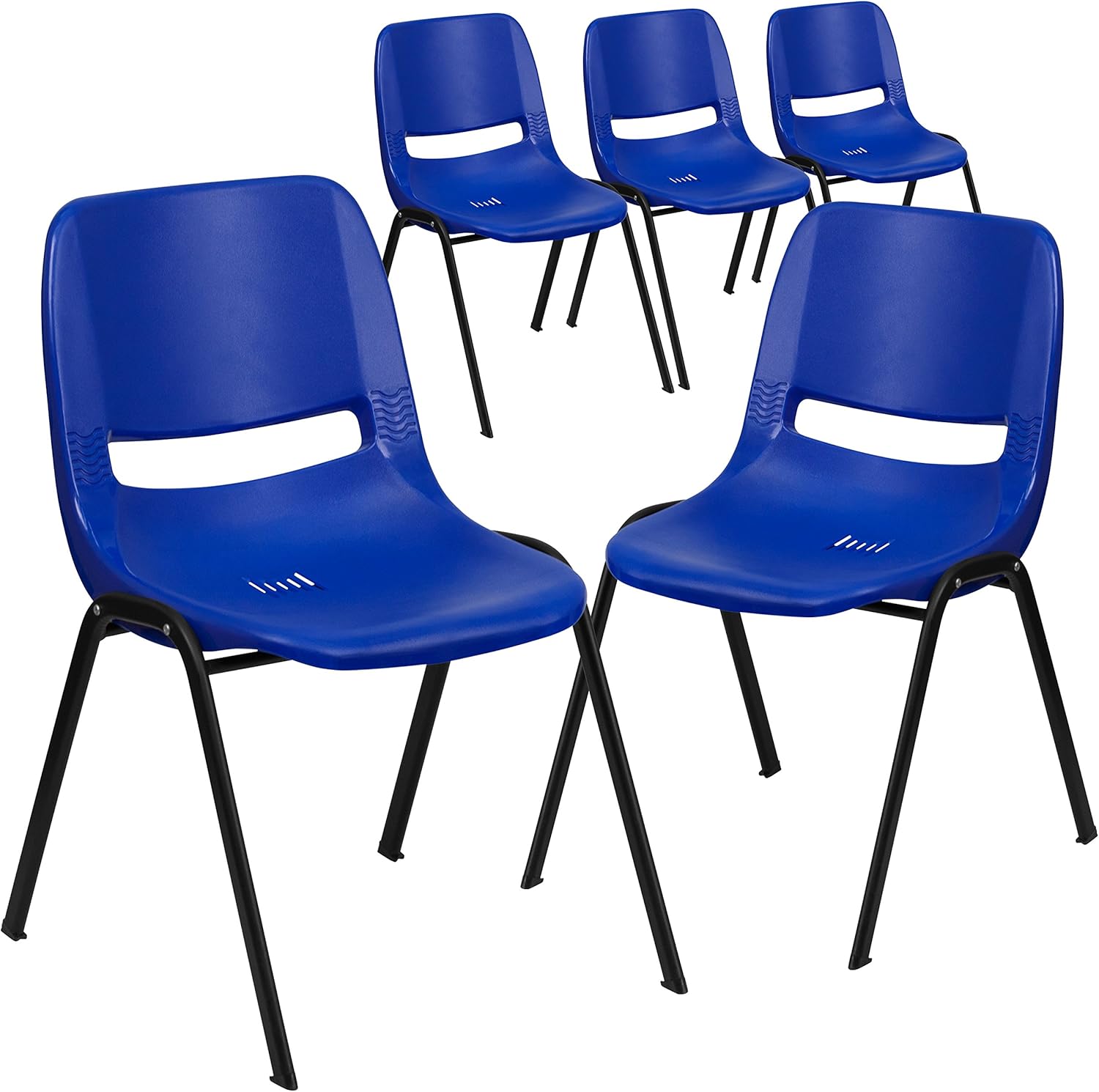 81Upwt3fyxL._AC_SL1500_.jpg Flash Furniture 5 Pack HERCULES Series 440 lb. Capacity Kid's Navy Ergonomic Shell Stack Chair with Black Frame and 12" Seat Height - Image 1
