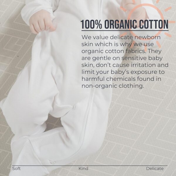 Sproot Baby | Premium Organic Cotton Sleepsuits | 3 Pack, 3-6 Months | Unisex Baby Nightwear with 2-Way Zip & Mittens | Soft Baby & Toddler Pajamas for Easy Changing in White - Image 4