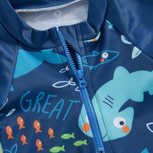 WERNZATT Toddler Baby Boys 3 Pieces Swimsuit Set Swimwear Dinosaur Shark Zipper Bathing Suit UPF 50+ Rash Guards with Hat - Image 4