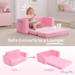 Dream On Me Nestle Kids Sofa in Pink, 2-in-1 Kids Sofa Couch, Convertible Sofa to Lounger, Low to Floor Design, Machine Washable Fabric Cover - Image 4