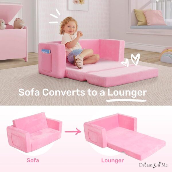 Dream On Me Nestle Kids Sofa in Pink, 2-in-1 Kids Sofa Couch, Convertible Sofa to Lounger, Low to Floor Design, Machine Washable Fabric Cover - Image 4