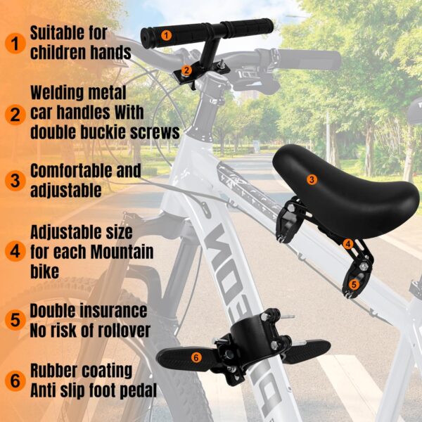 Honeyhouse Child Bike Seat | Child Safety Carrier Front Mount Baby Seat with Armrest and Foot Pedals | Adjustable Safety Seat for Kids Infant Toddler (UP to 41 kg) - Image 3