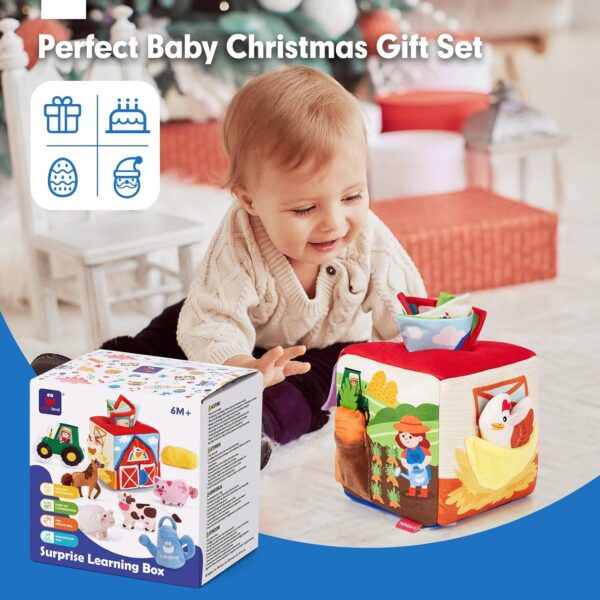 hahaland Surprise Tissue Box – Baby Toys 6-12 Months, Montessori Sensory Learning Box Toy with Soft Crinkle & Farm Animals, Interactive Infant Toy for Girls & Boys - Image 8