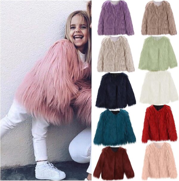 Kids Toddler Girls Long Sleeve Furry Coat Faux 𝐅𝐮𝐫 Coat Jacket Winter Thick Warm Fleece Coat Fashion Cool Outwear for Girls - Image 2